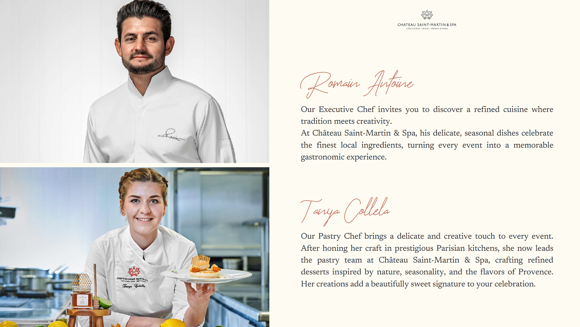 Meet our Executive Chef Romain Antoine and Pastry Chef Tanya Collida, the creative duo crafting unforgettable Michelin-starred memories.