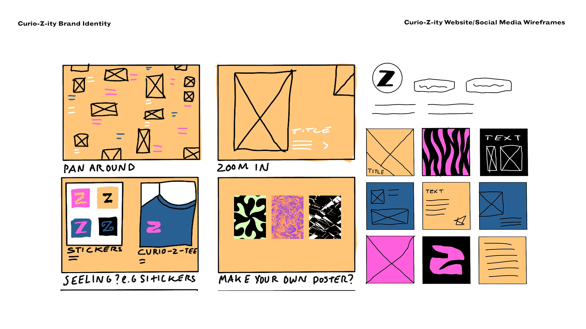 I still have further assets to develop but these are some of the wireframes for the community page, instagram feed/stories, merch/stickers/assets