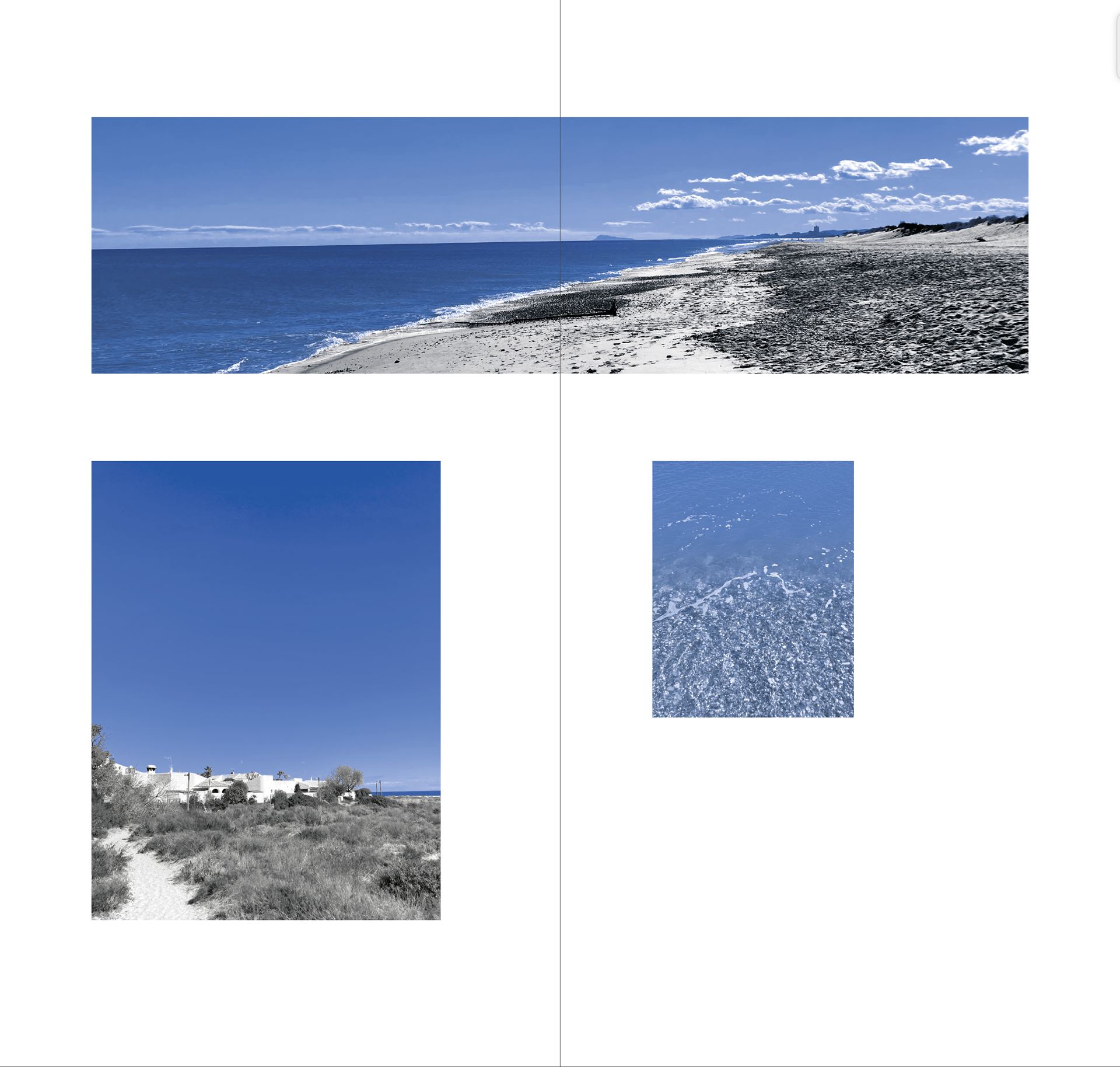 sky and sea many associate with blue, letting it speak for it's self - not sure about this layout though.