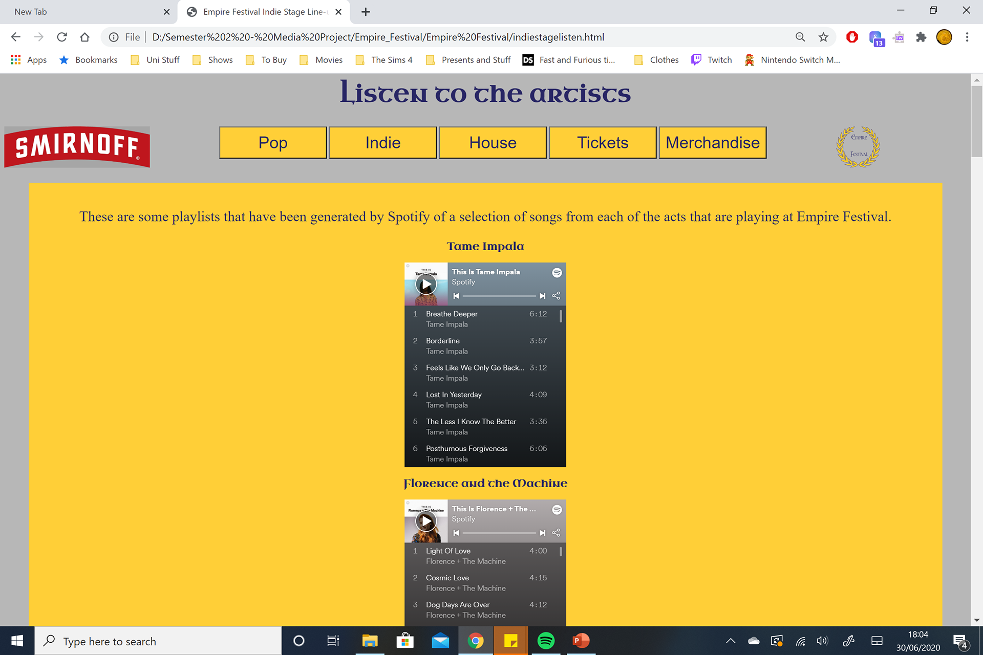Listen page with Spotify embedded 2