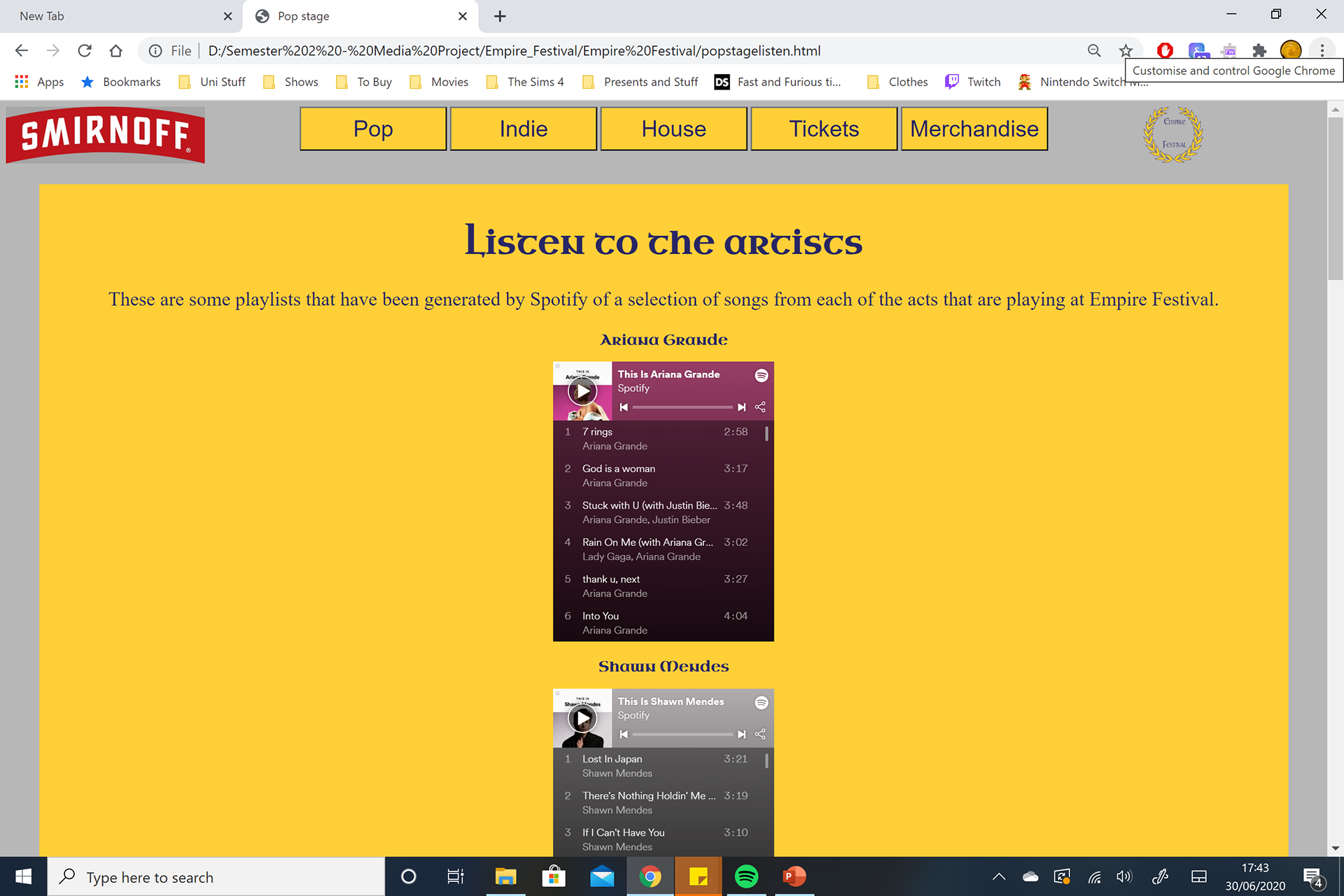 Listen page with Spotify embedded 1