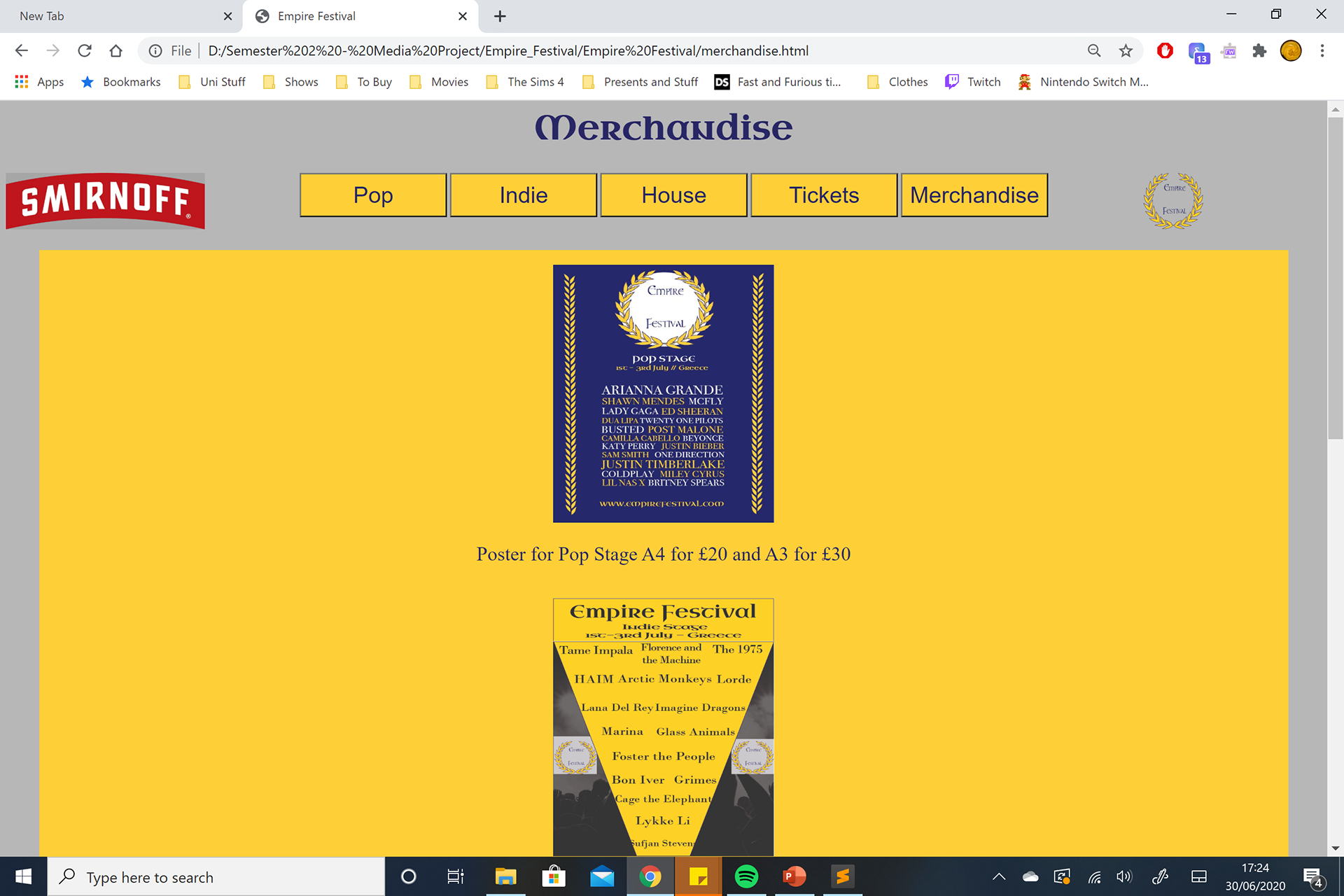 Merchandise page