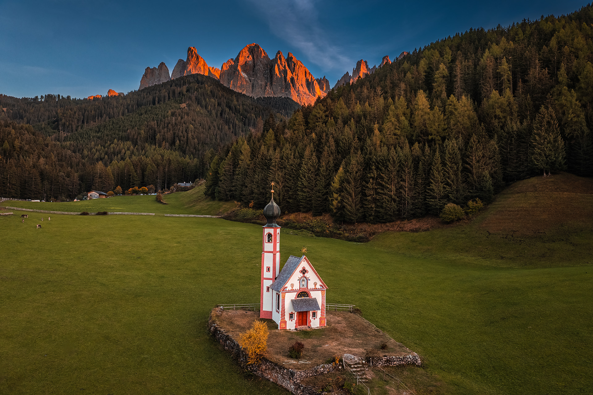 Church of St. John in Ranui at sunset