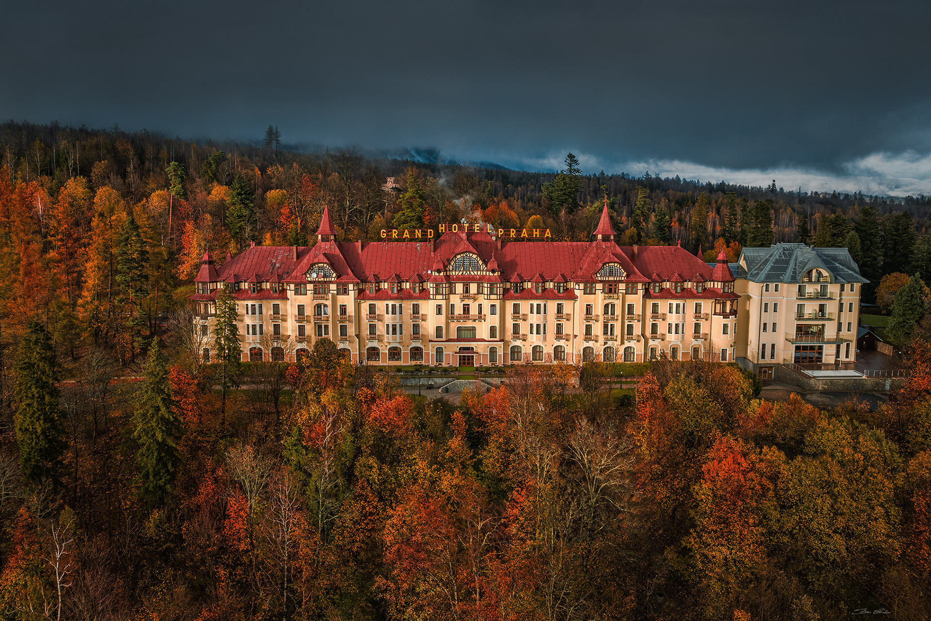 Aerial view of Grandhotel Praha at Strbske Lake - Slovakia