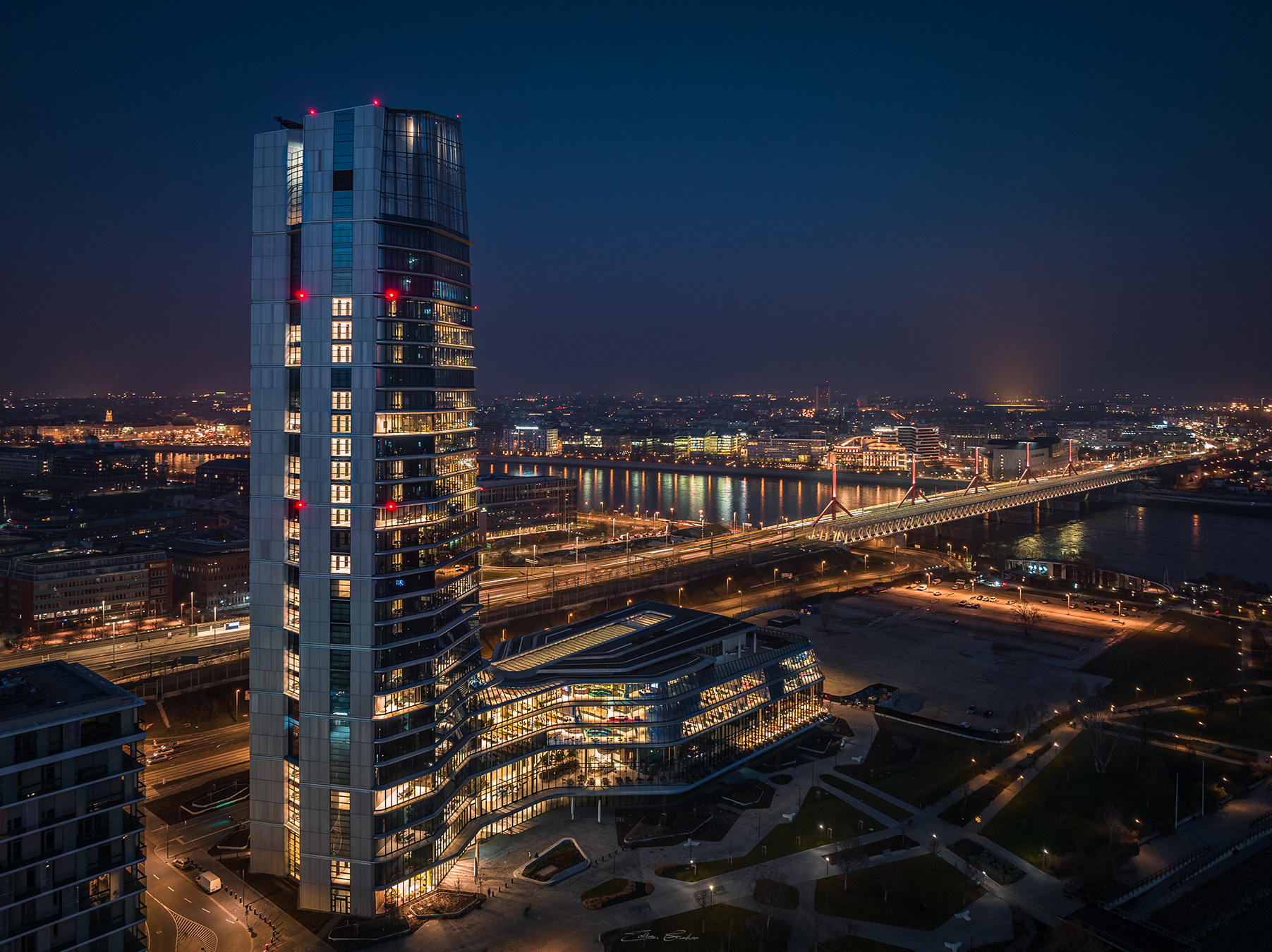 Budapest, Hungary - MOL Campus skyscraper from above