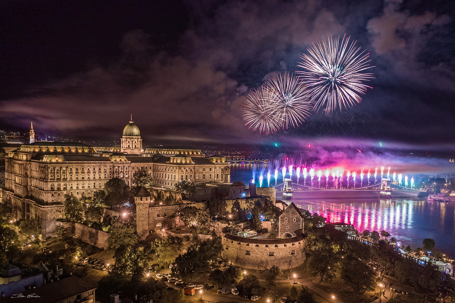 Buda Castle Royal Palace with State Foundation Day fireworks