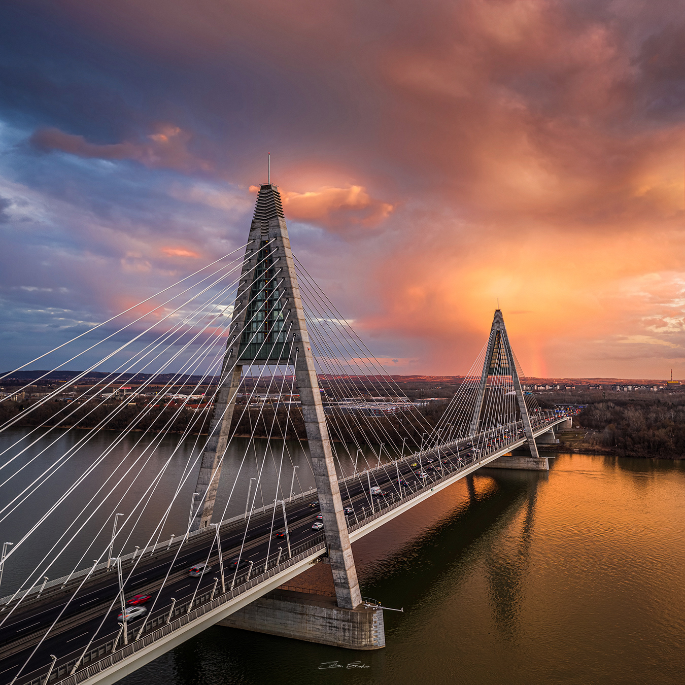 Megyeri Bridge at sunset