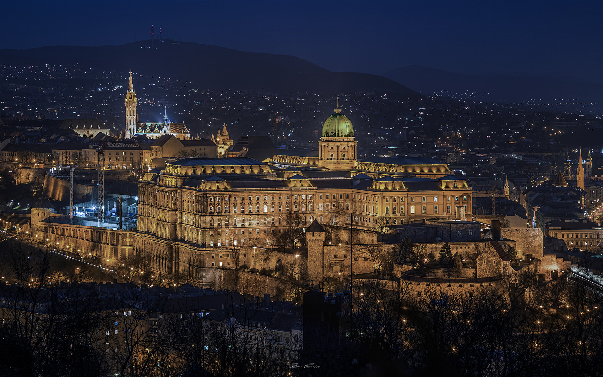 Illuminated Buda Castle Royal Palace by night