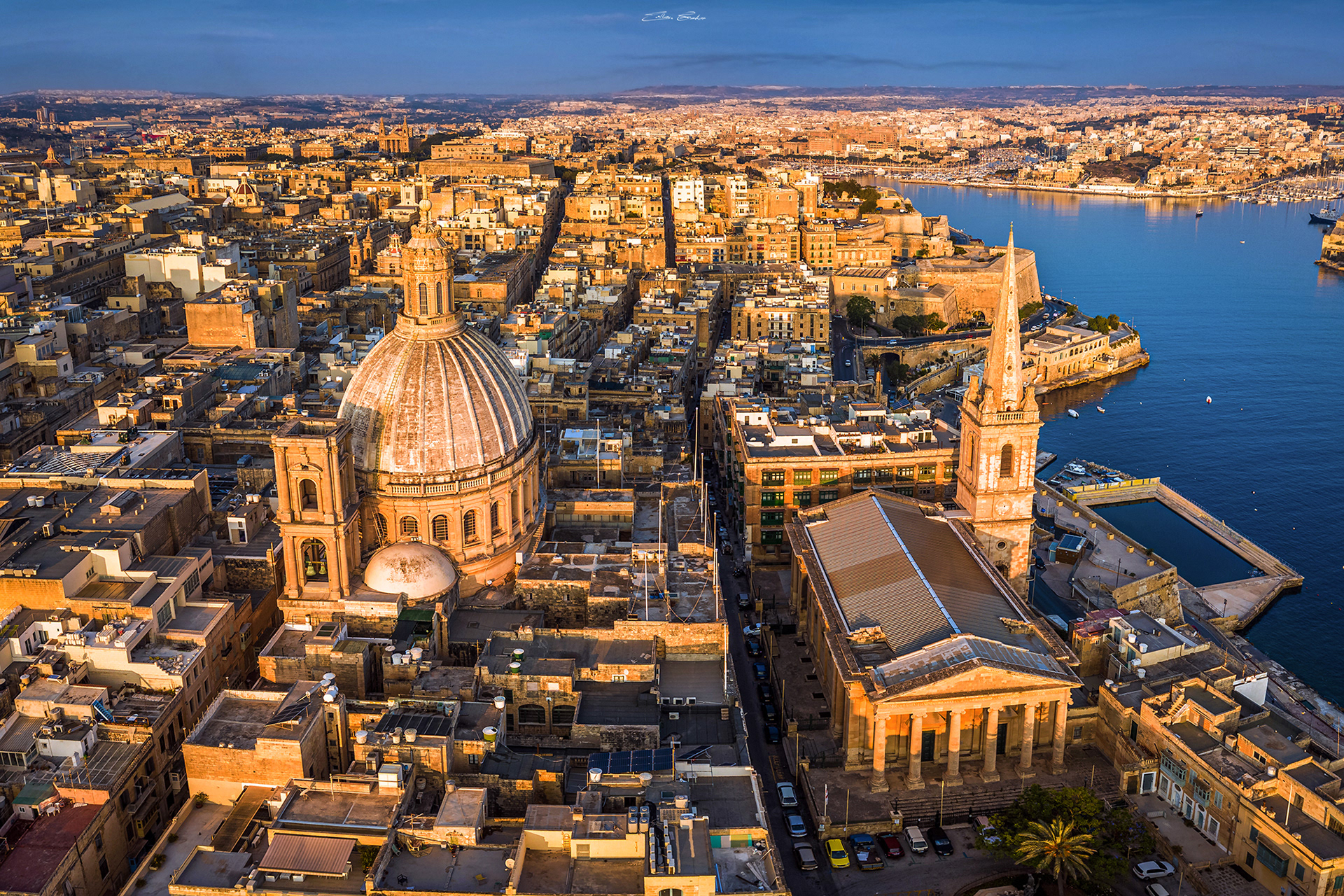 Aerial view of St.Paul's Cathedral - Valletta