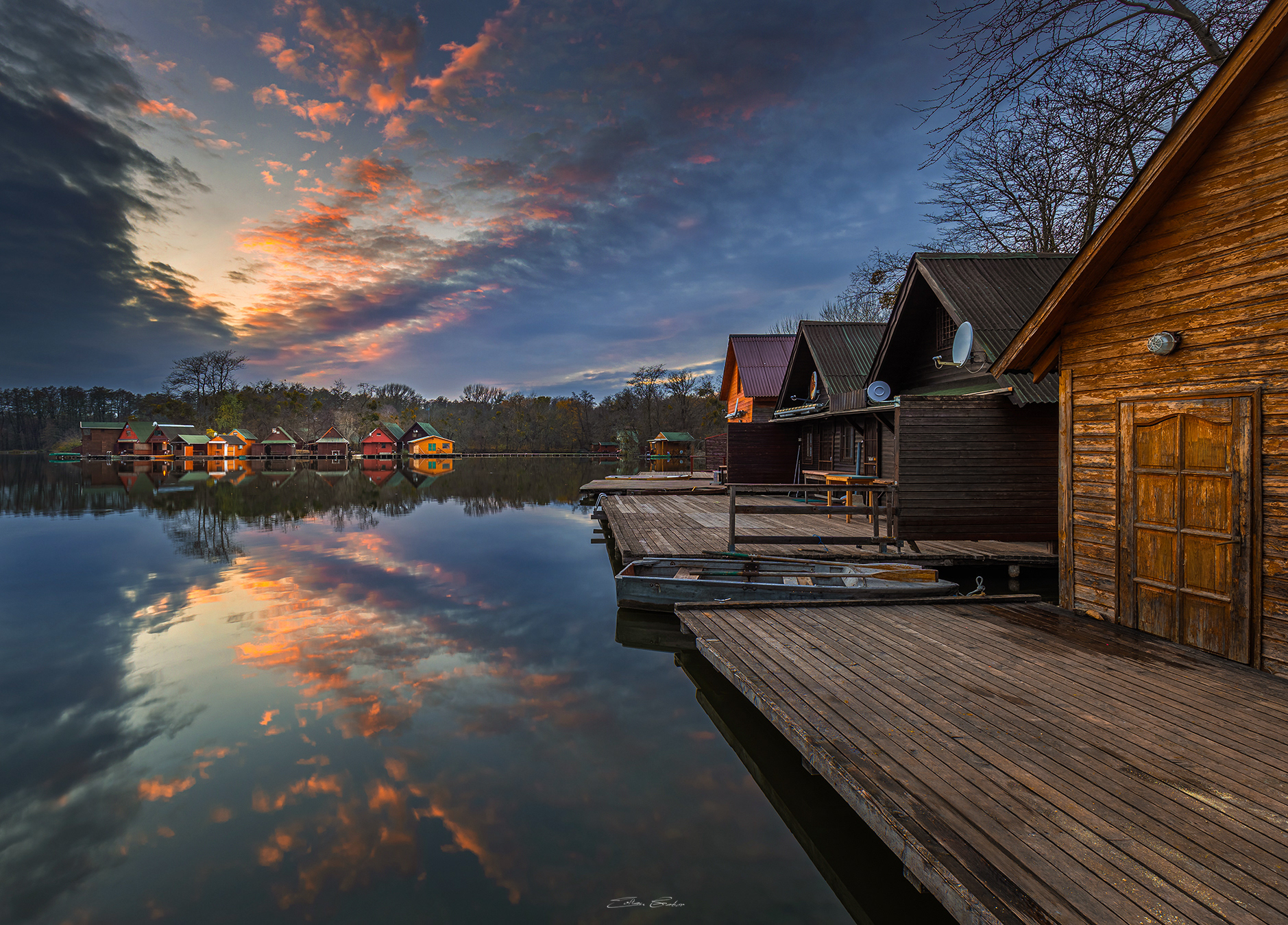 Sunset at Lake Deritö with Fishing Huts