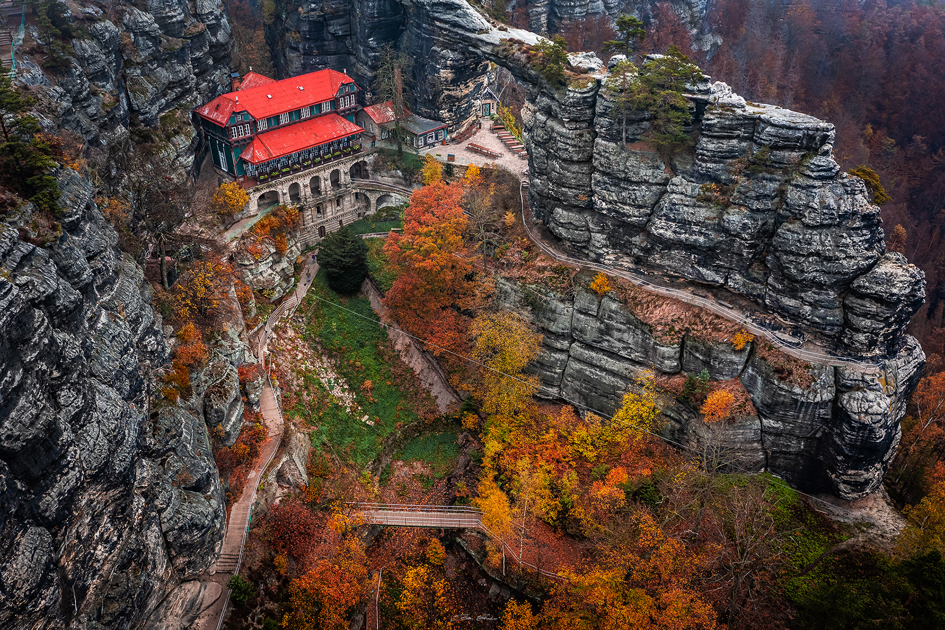 Aerial view of Pravčická brána (Pravcicka Archway)