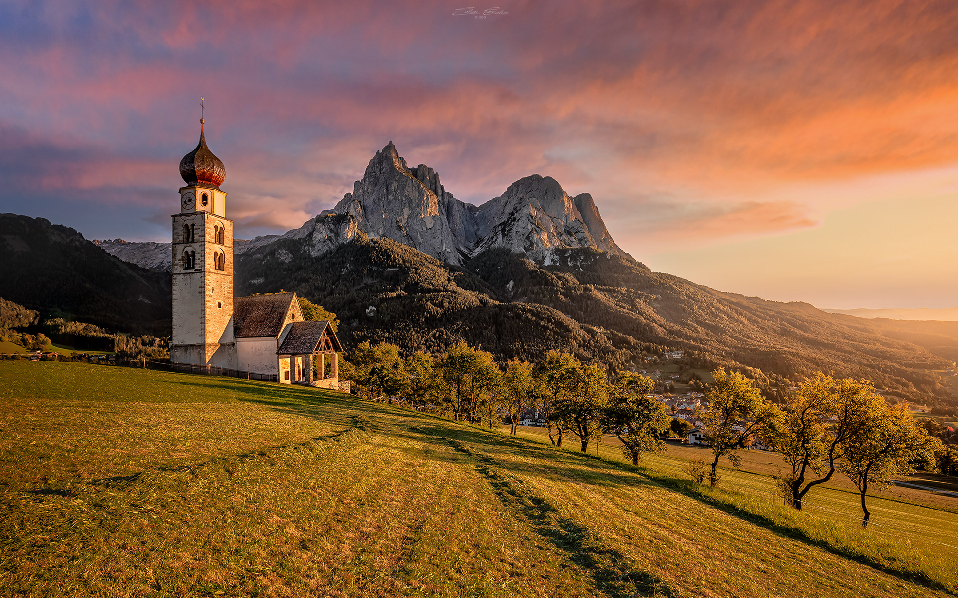 St. Valentin Church at sunset
