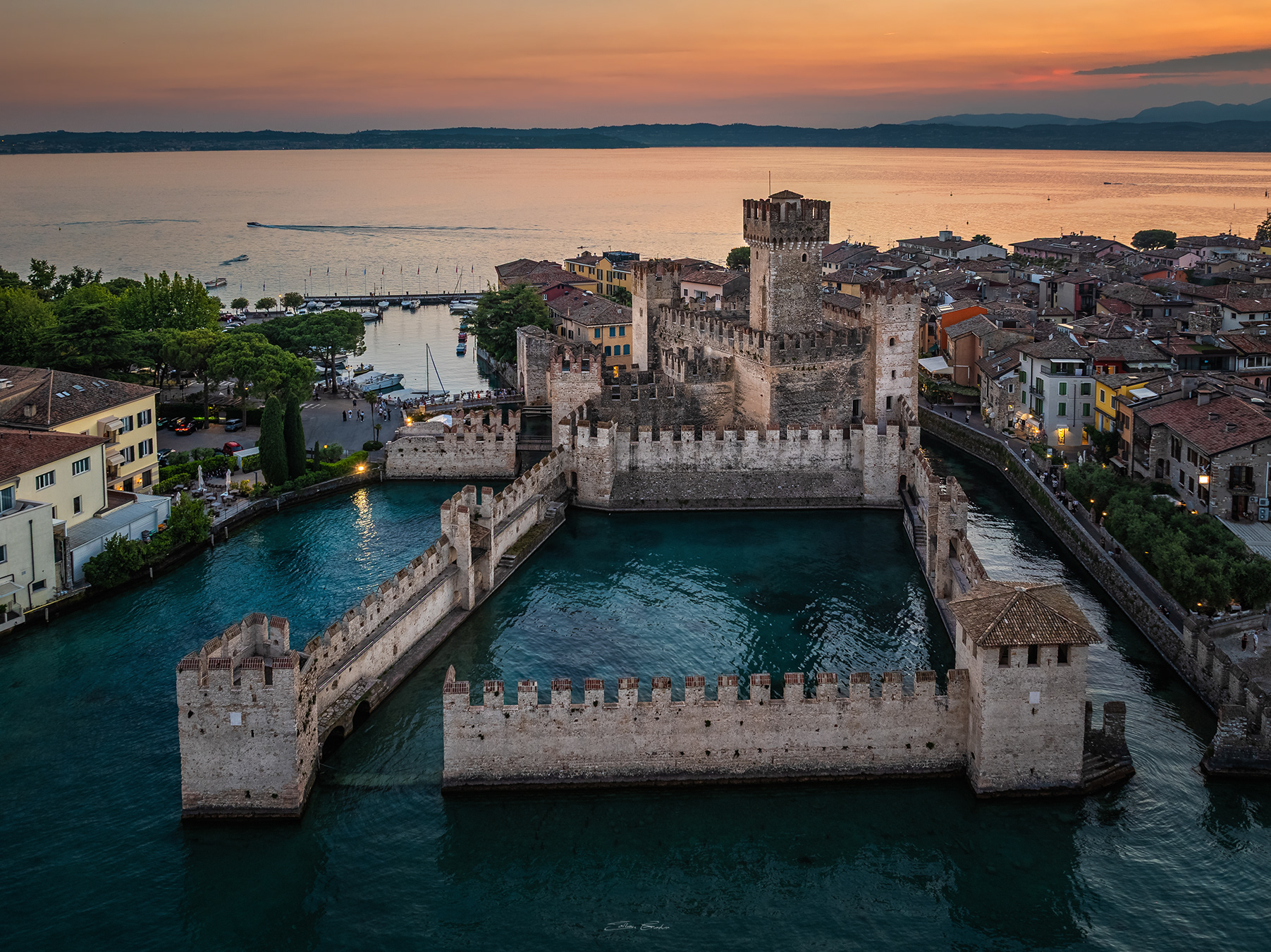Scaligero Castle at sunset from above - Sirmione, Italy