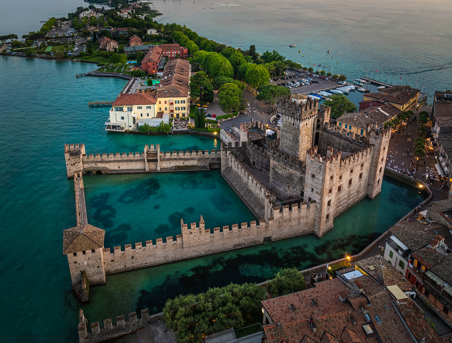 Scaligero Castle at sunset from above - Sirmione, Italy
