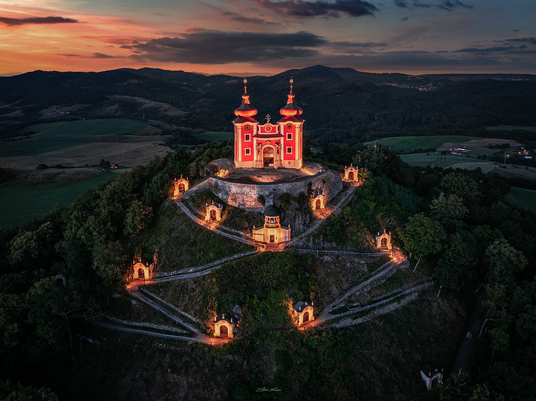 Aerial view of Calvary Banská Štiavnica - Slovakia