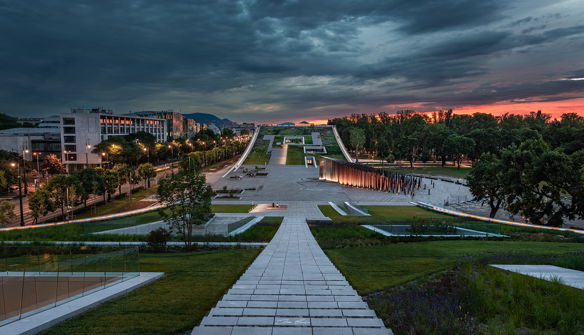 Rooftop garden of the Museum of Ethnography at sunset