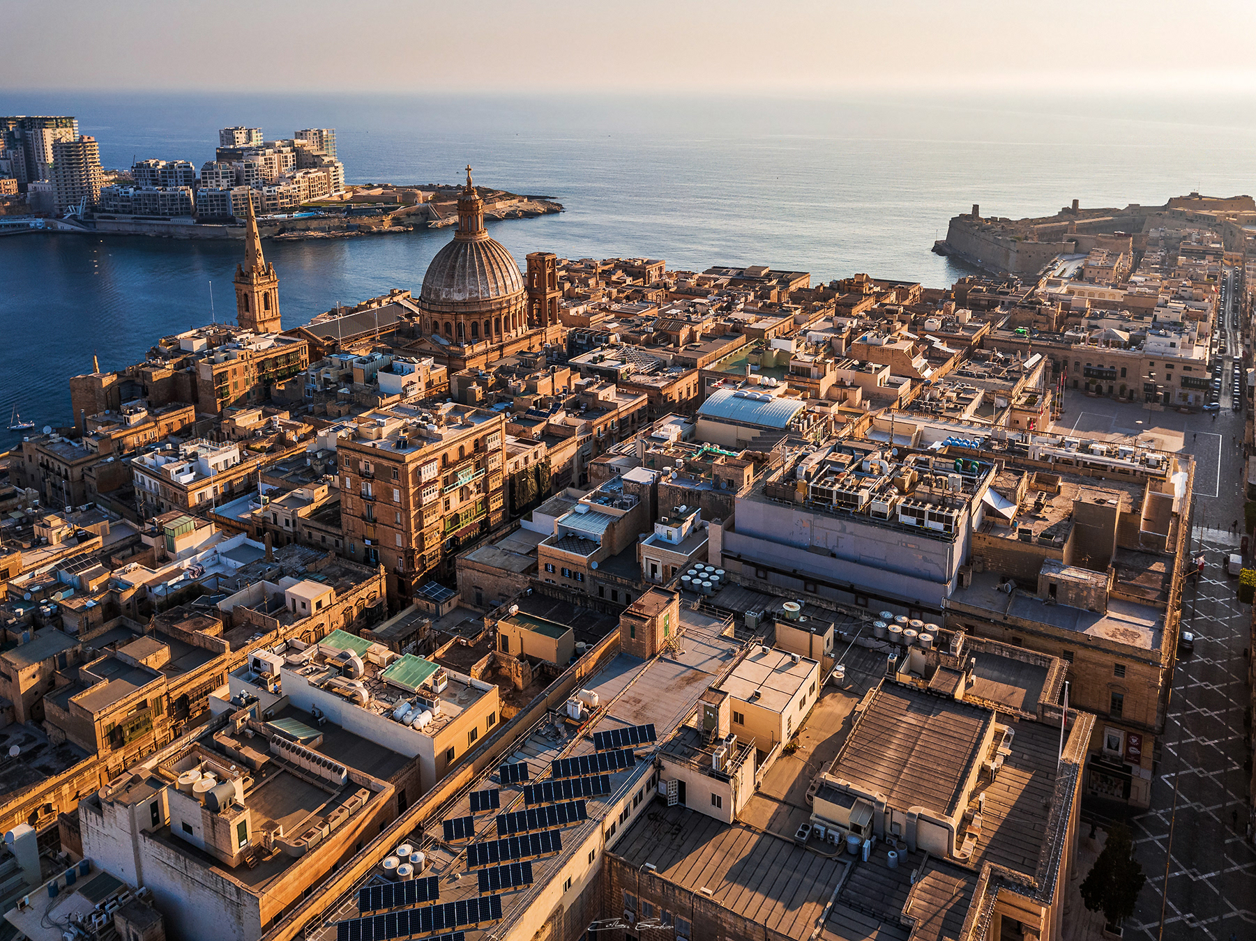 Valletta from above at sunrise