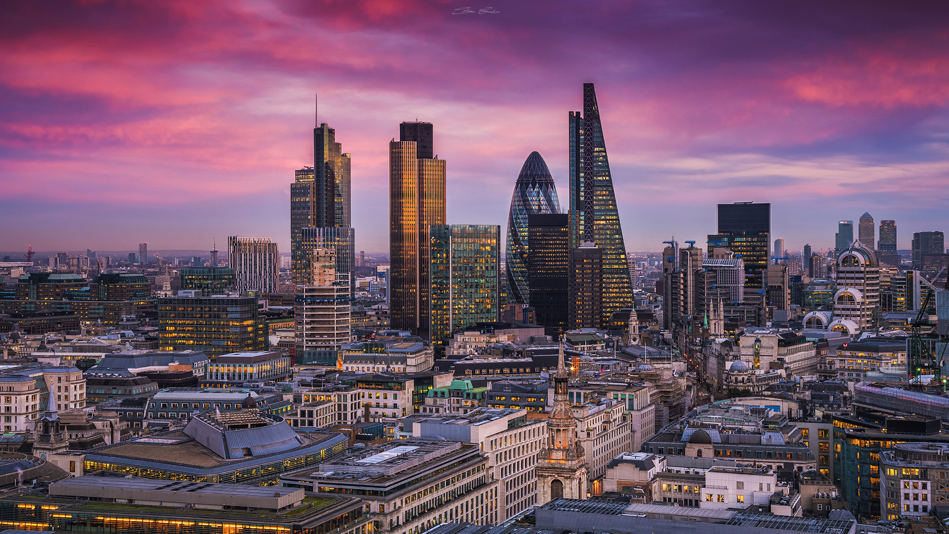 London Skyline with Skyscrapers of Bank