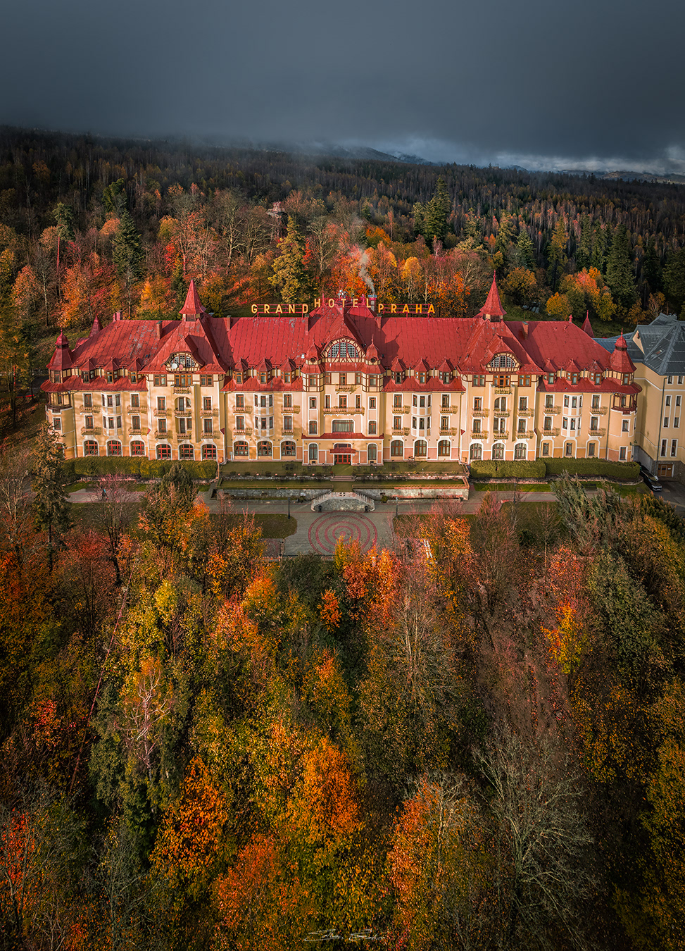 Aerial view of Grandhotel Praha Tatranská Lomnica