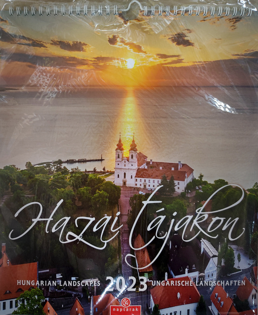 Aerial photo of Benedictine Monastery of Tihany on the front cover of 2023 Calendar "Hazai Tájakon"