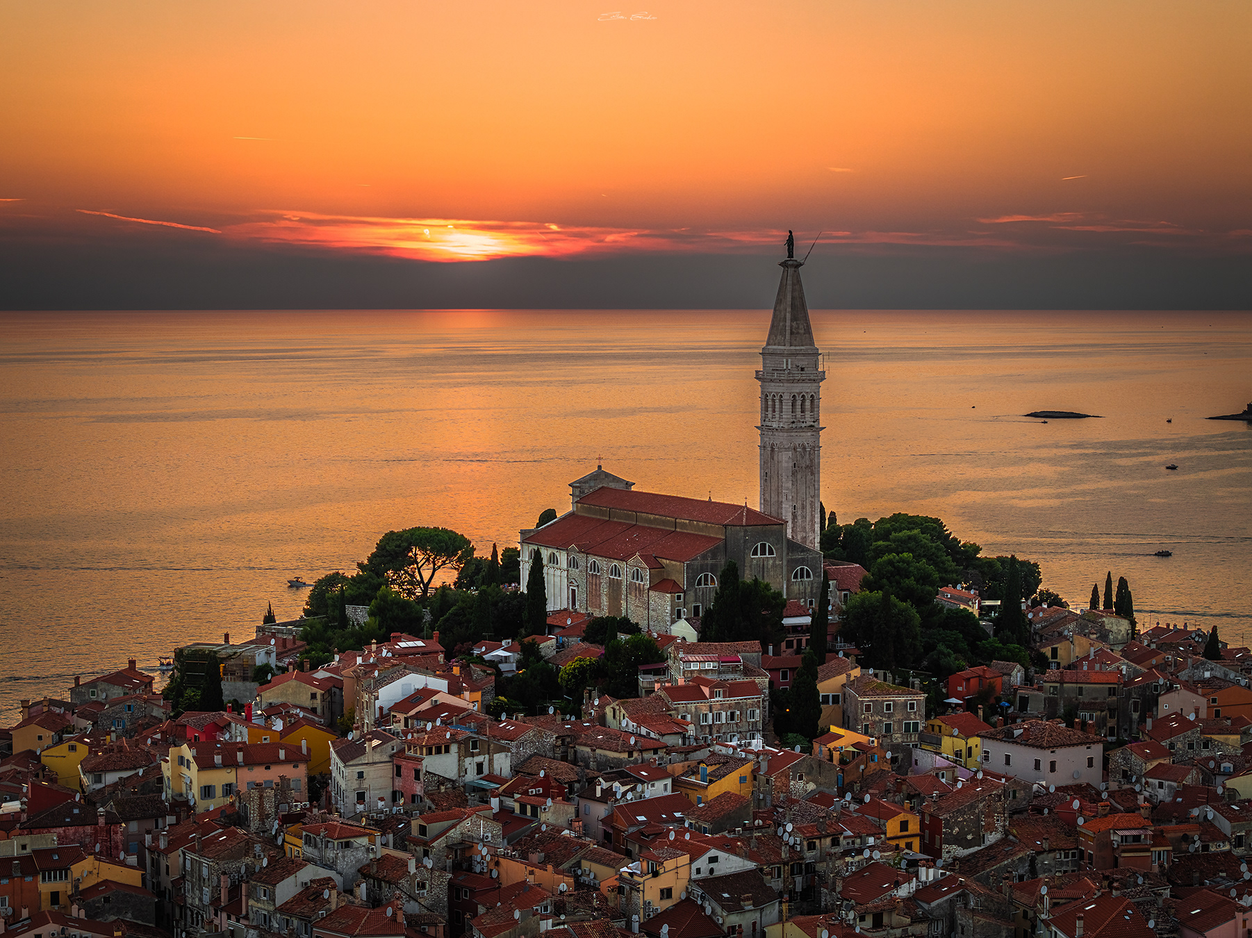 Sunset and the Old town of Rovinj, Croatia