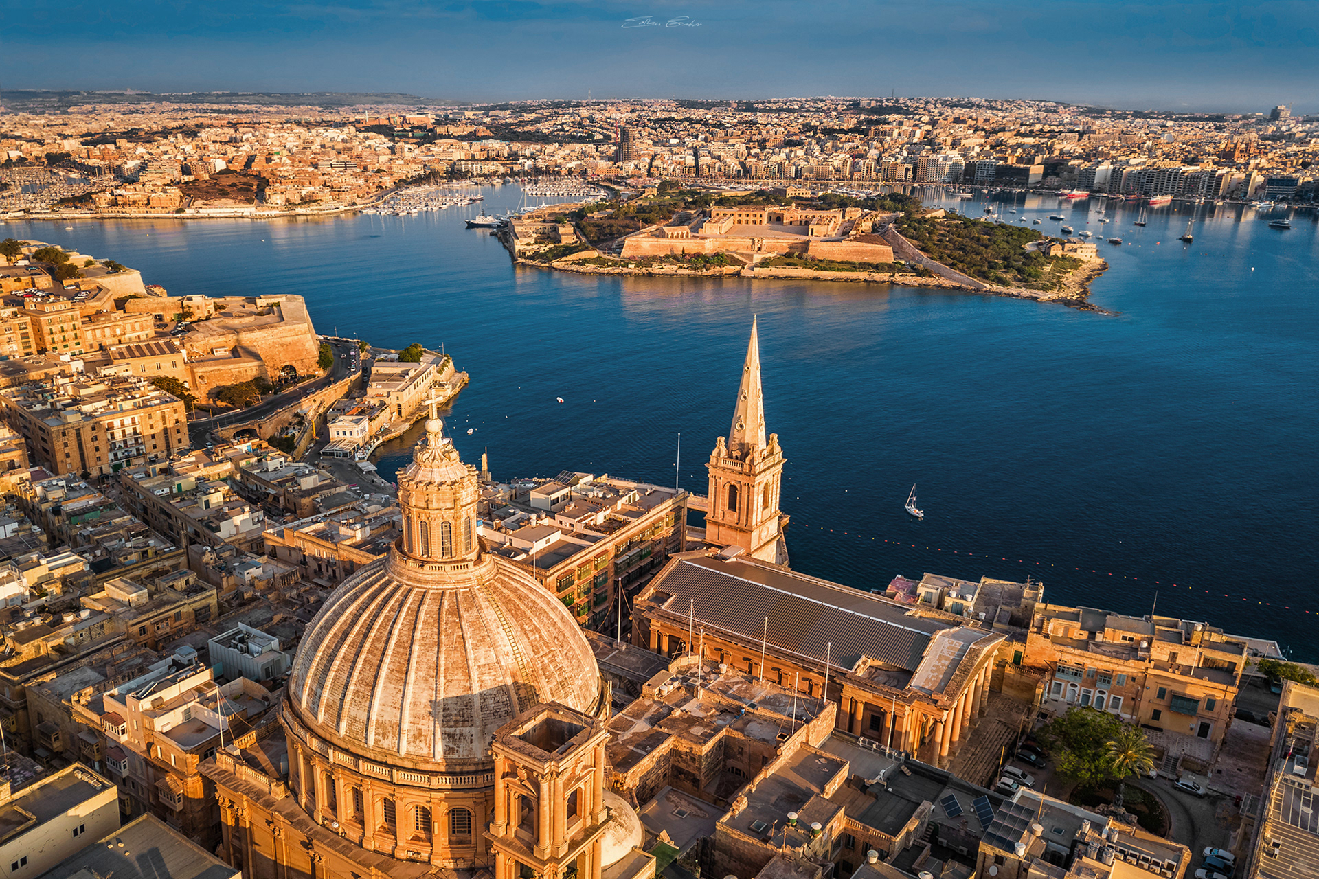 St. Paul's Cathedral at Valletta with Manoel Island