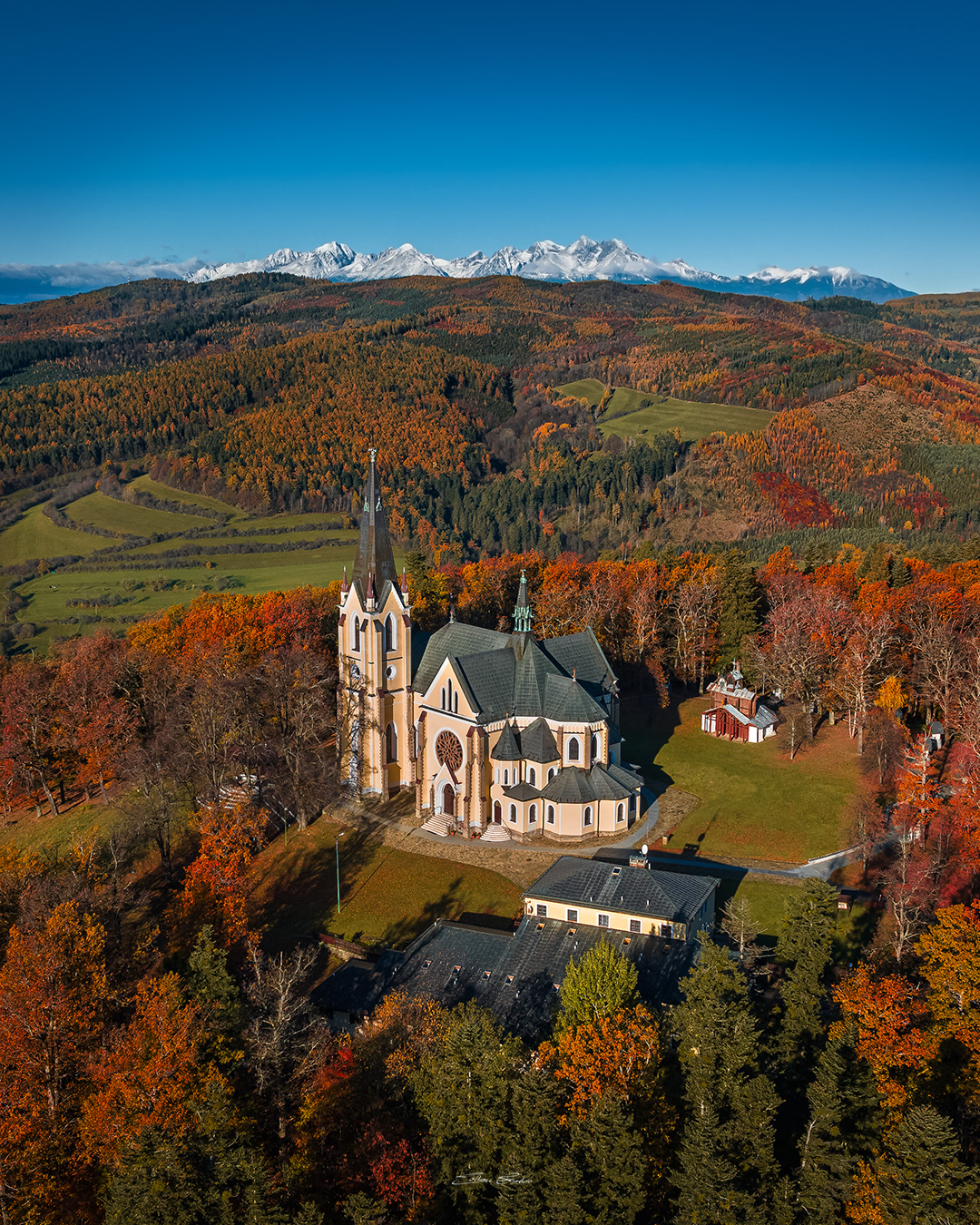 Aerial view of Basilica of the Virgin Mary
