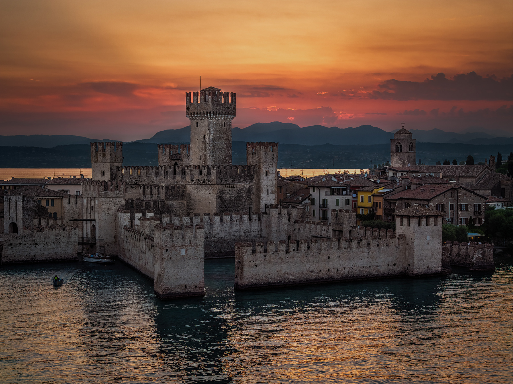 Scaligero Castle at sunset from above - Sirmione, Italy