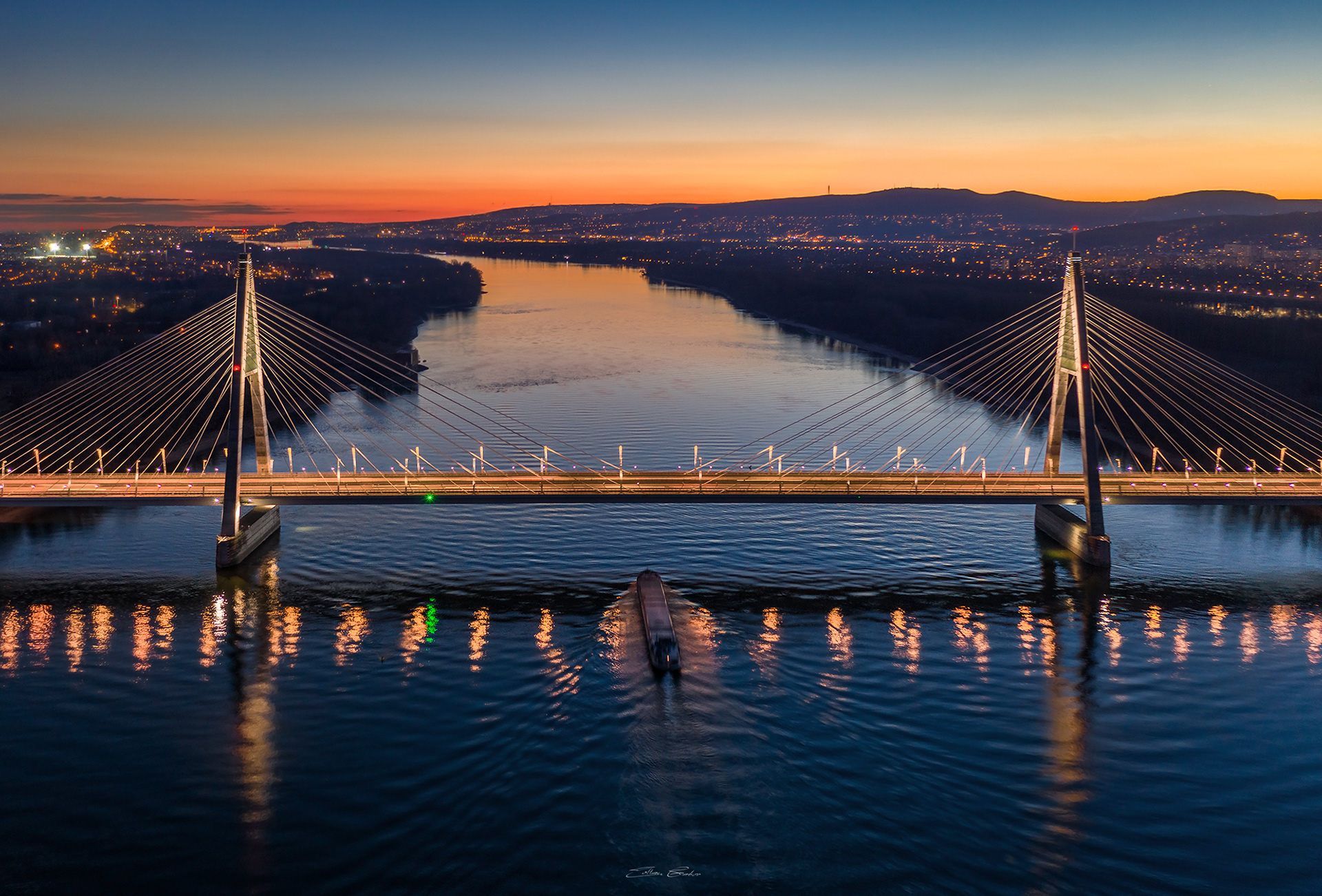 Megyeri Bridge at sunset