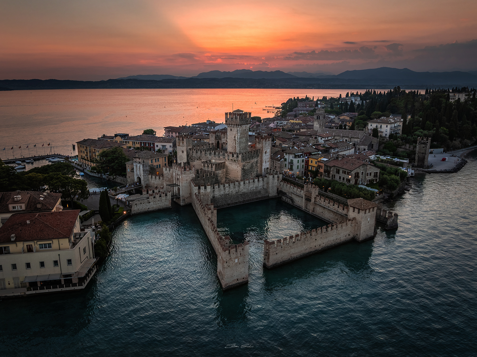 Scaligero Castle at sunset from above - Sirmione, Italy