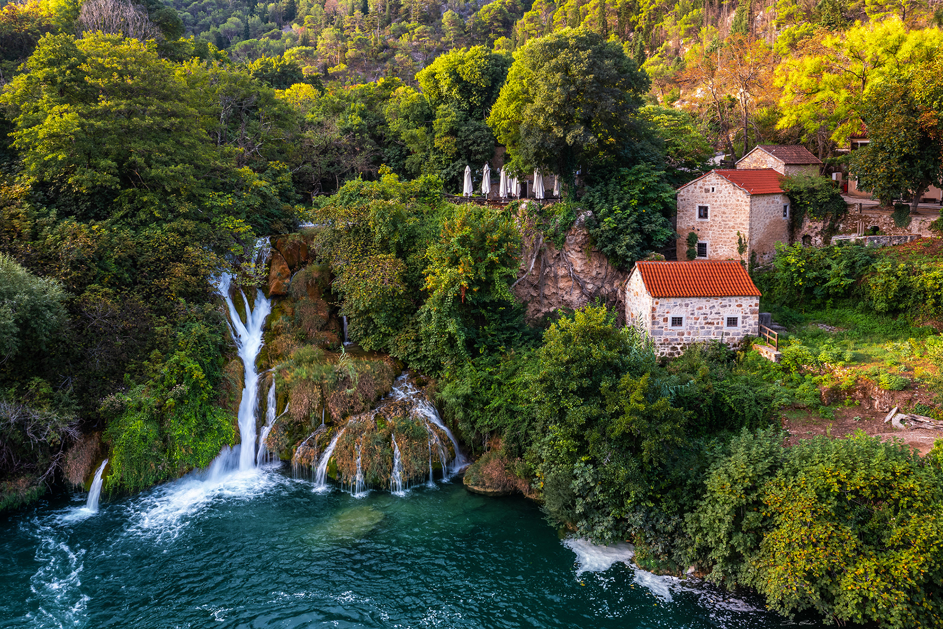 Krka Waterfalls at summer time