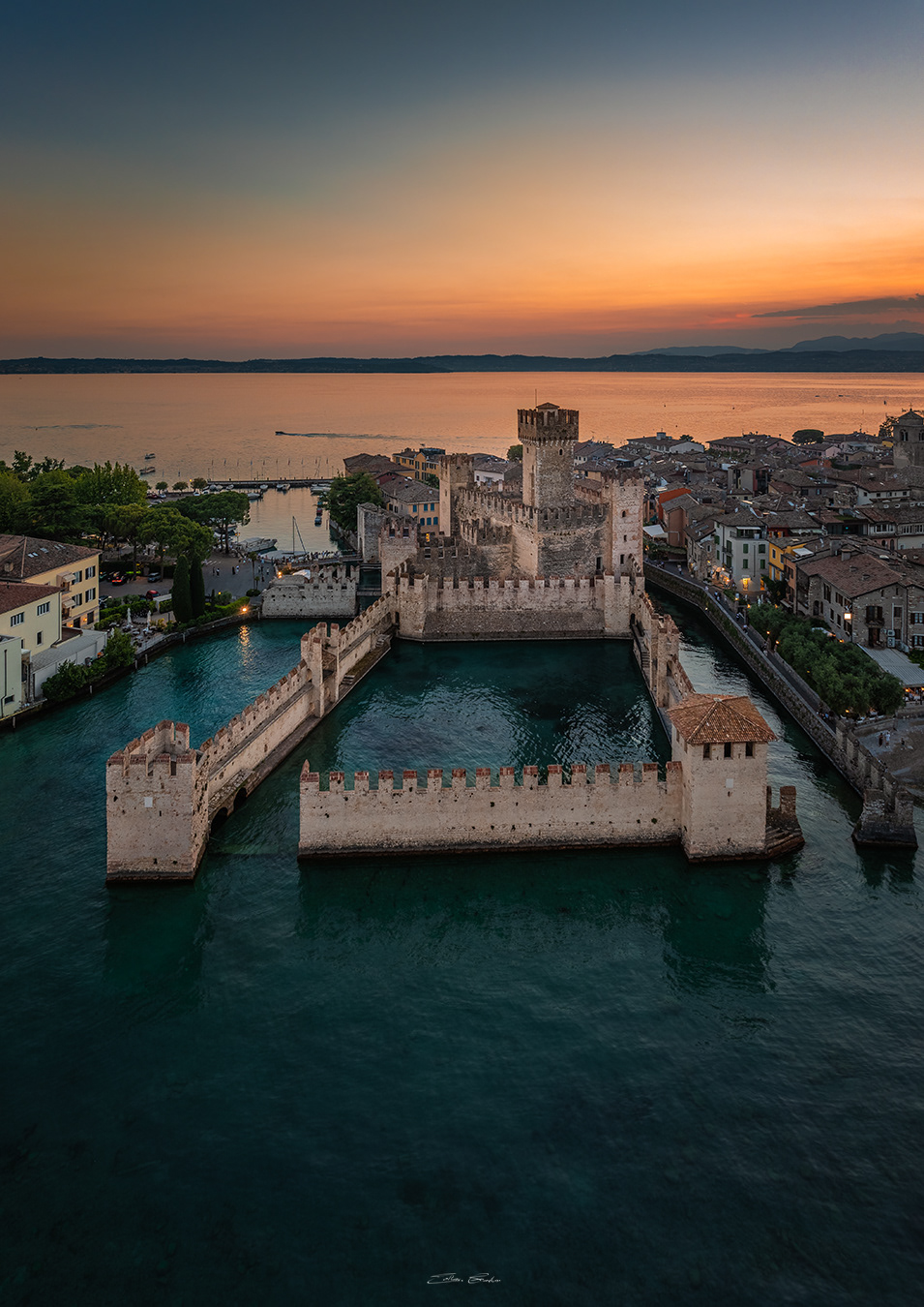Scaligero Castle at sunset from above - Sirmione, Italy