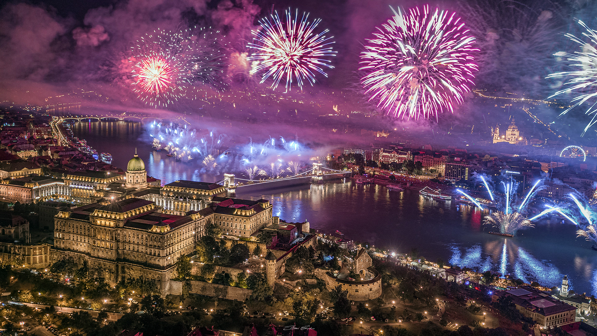 Buda Castle Royal Palace with State Foundation Day Fireworks at 20th of August