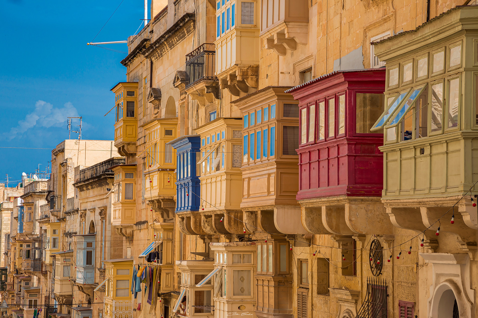 Traditional colourful balconies of Malta