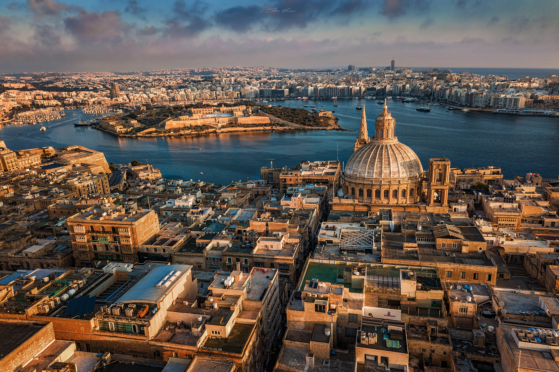 St. Paul's Cathedral at Valletta with Manoel Island