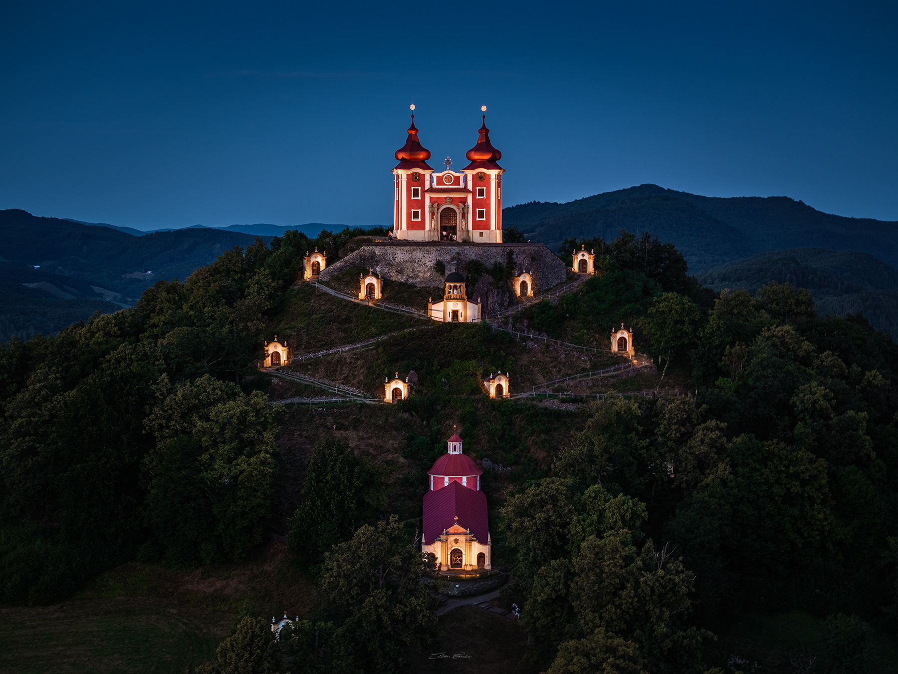 Aerial view of Calvary Banská Štiavnica - Slovakia
