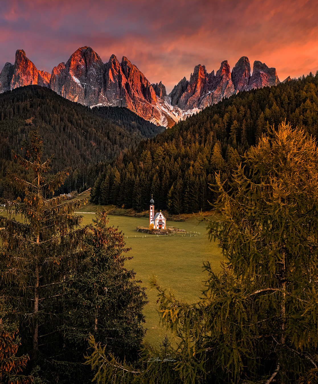 Church of St. John in Ranui at sunset