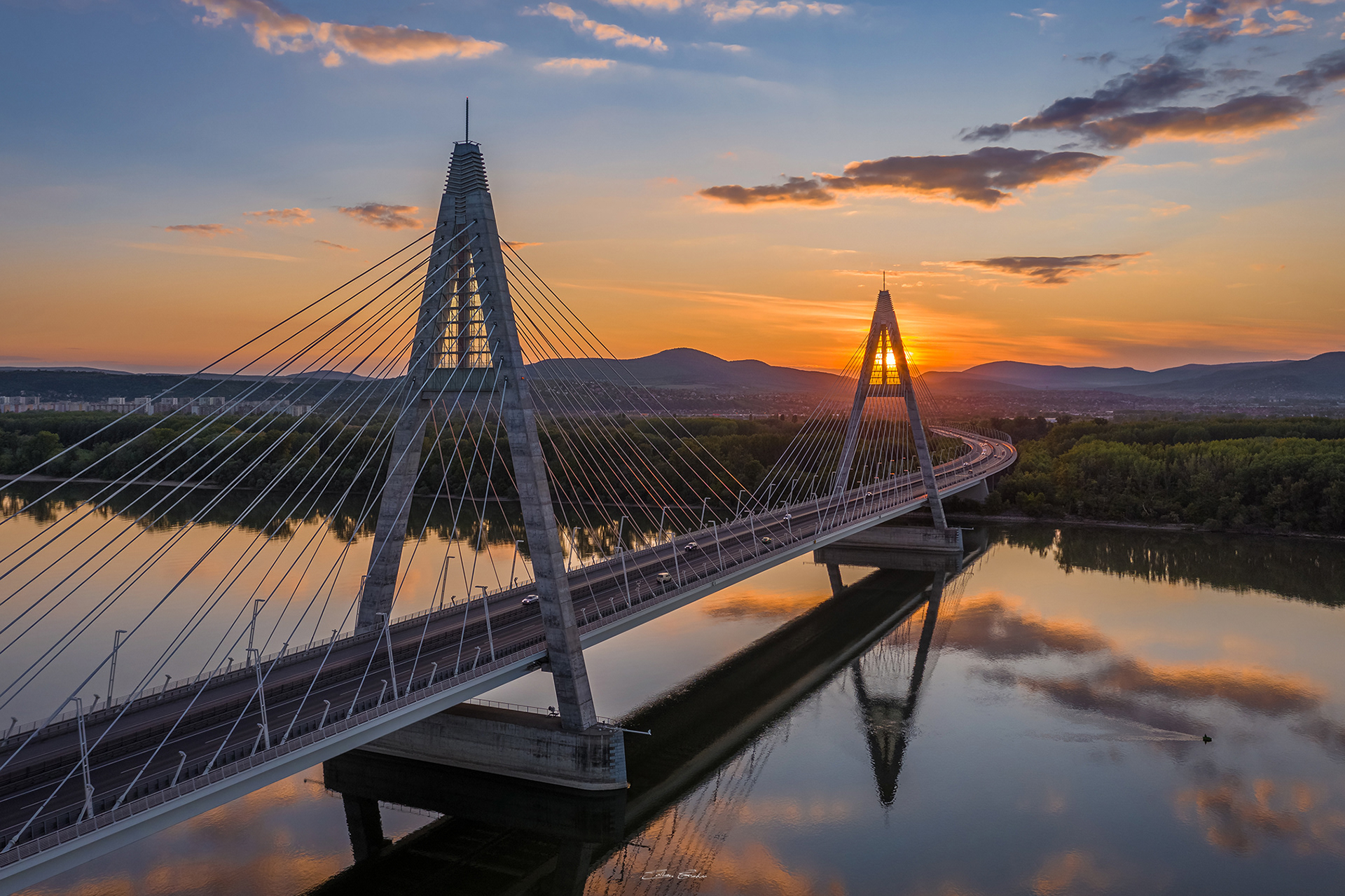 Megyeri Bridge at sunset