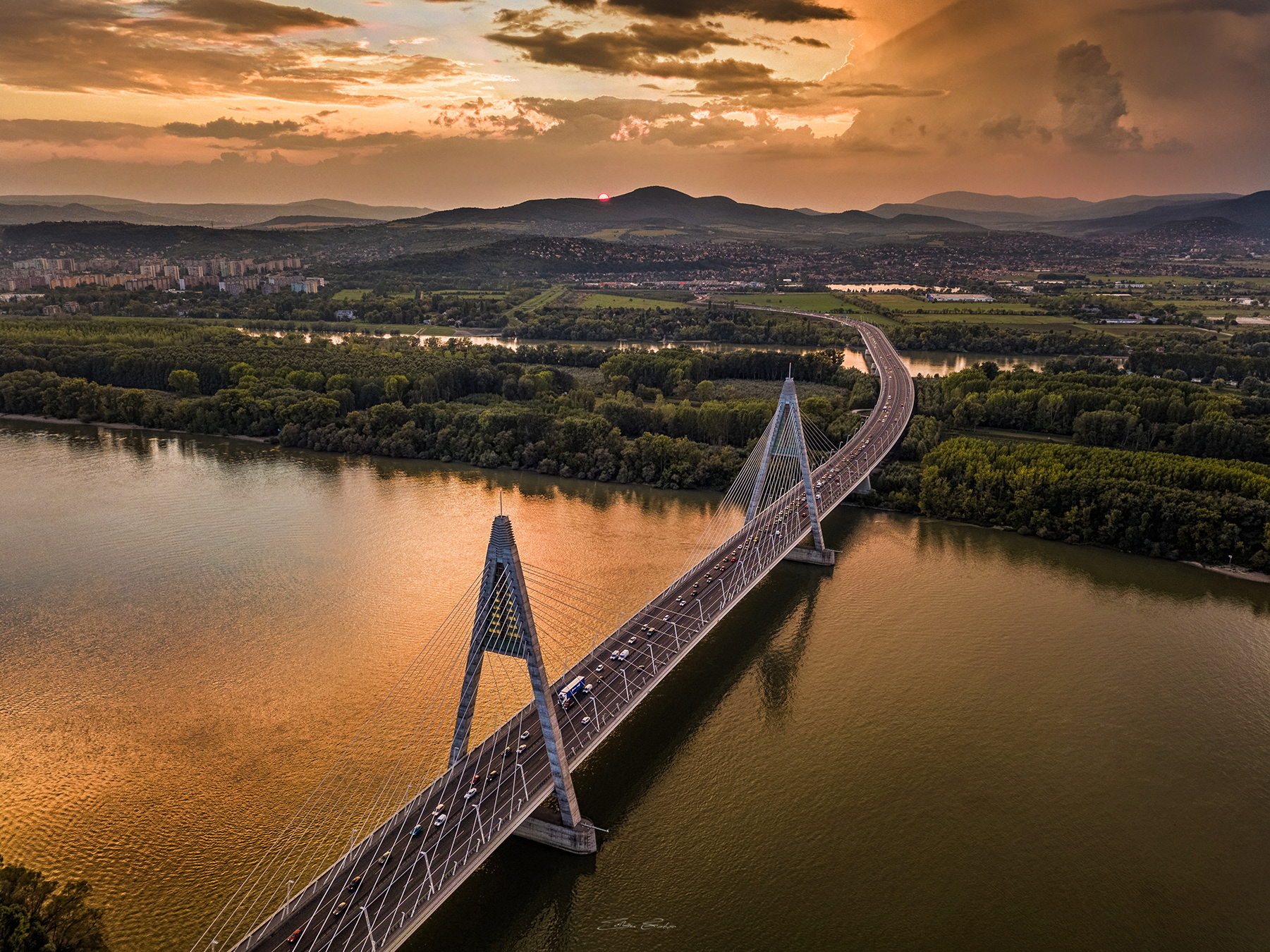 Megyeri Bridge at sunset