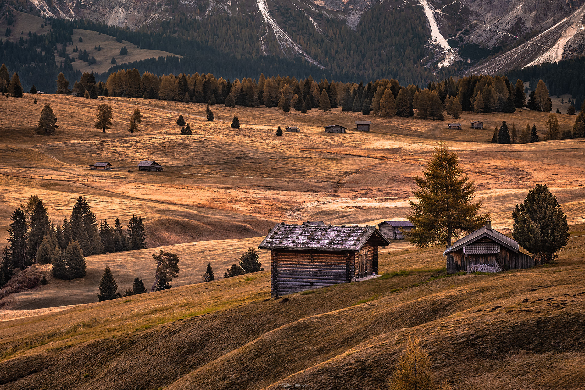 Wooden chalets at Seiser Alm