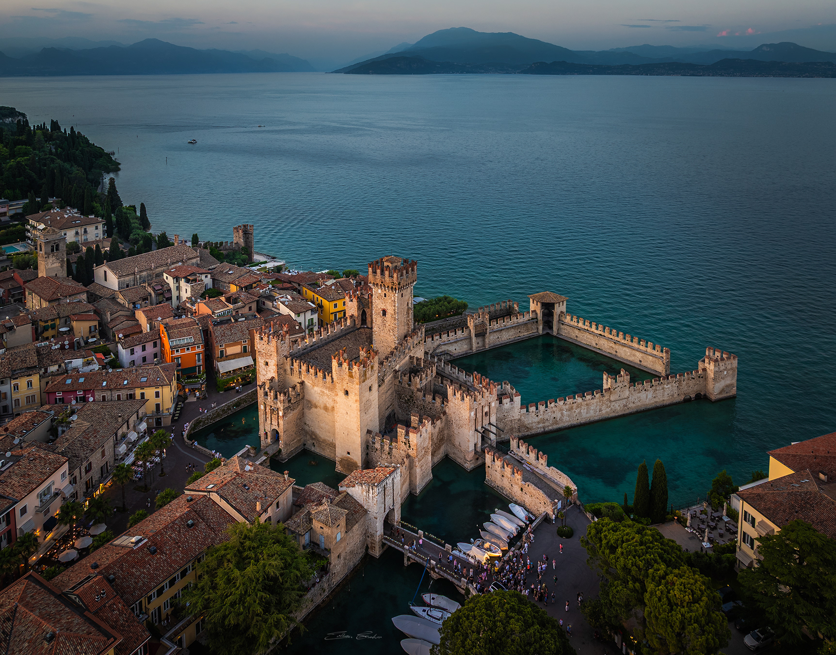 Scaligero Castle at sunset from above - Sirmione, Italy