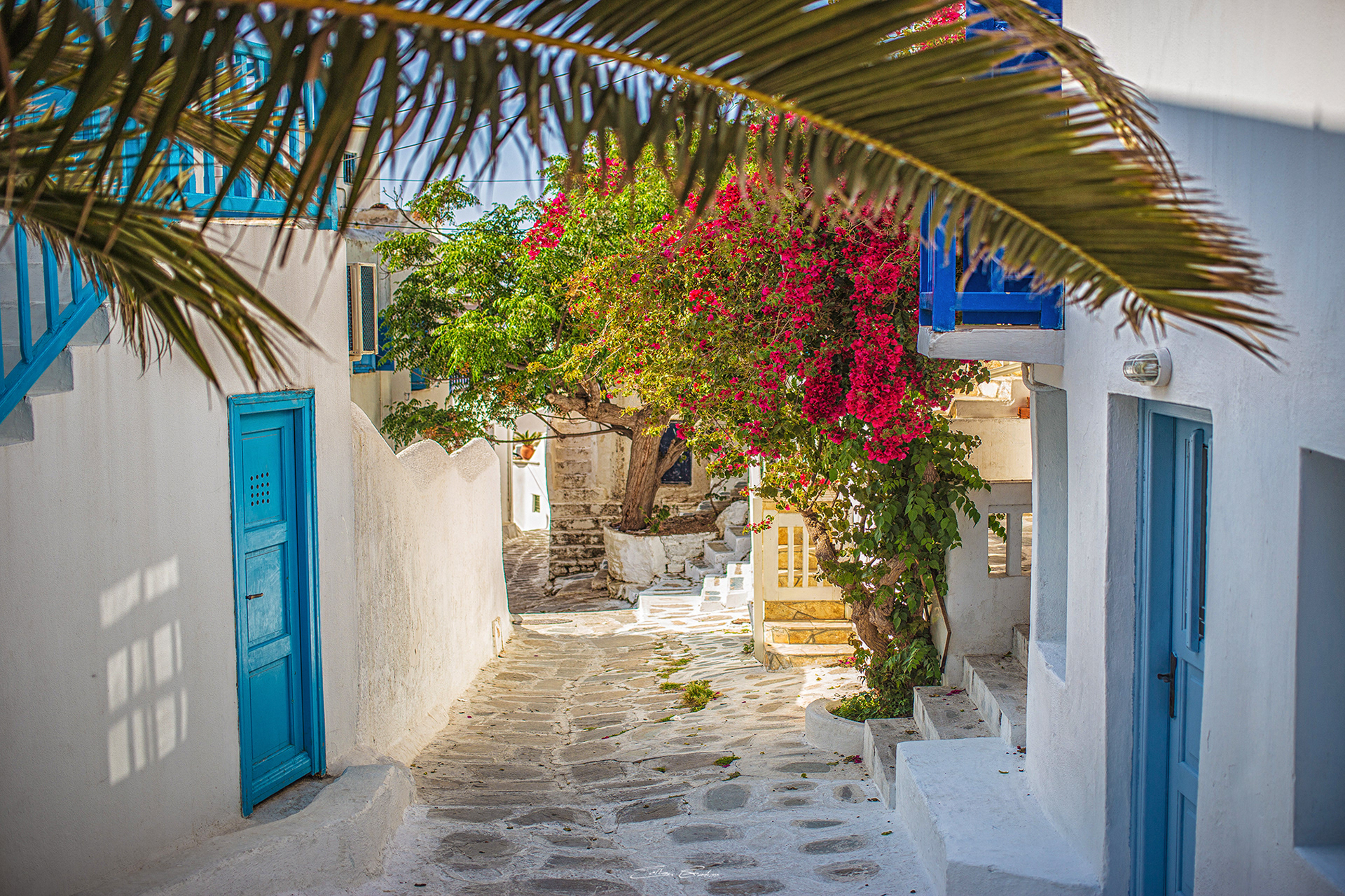 Whitewashed alley in Mykonos