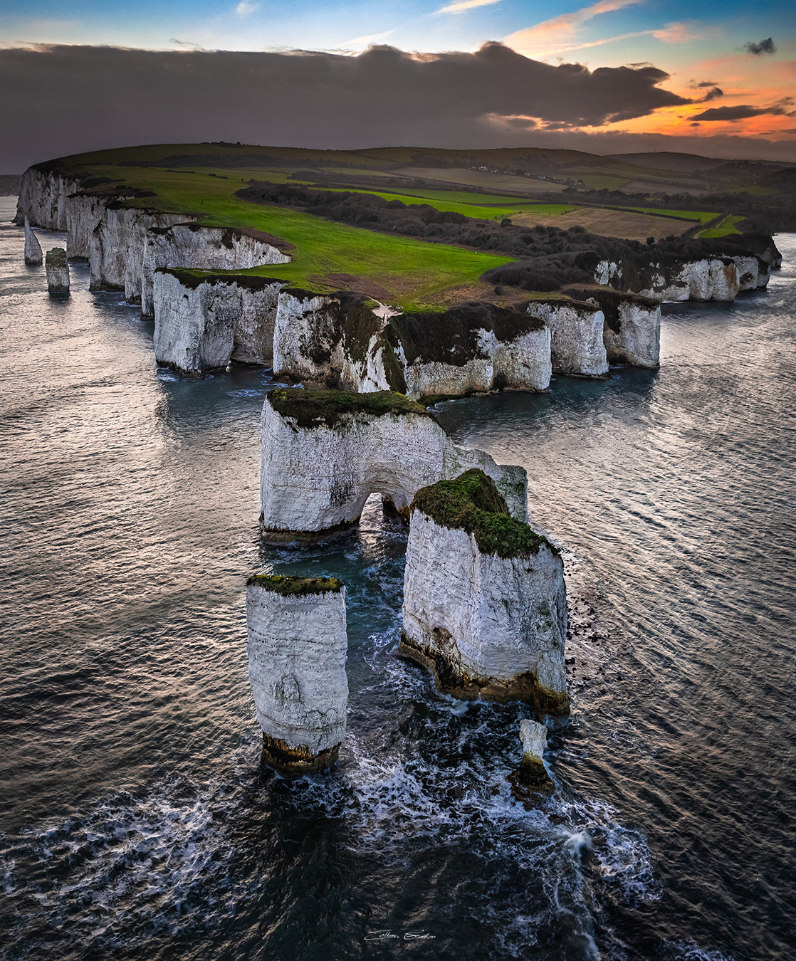Aerial view of Old Harry Rocks - Dorset, UK
