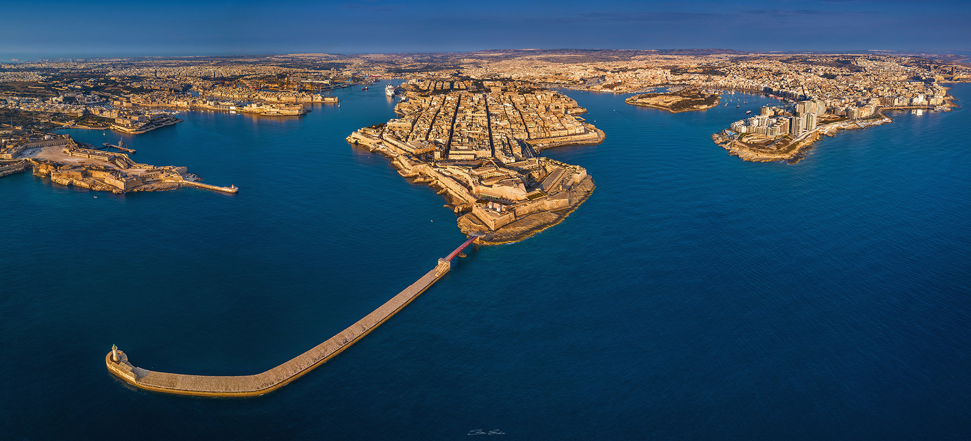 Aerial panoramic view of Valletta and the Grand Harbour