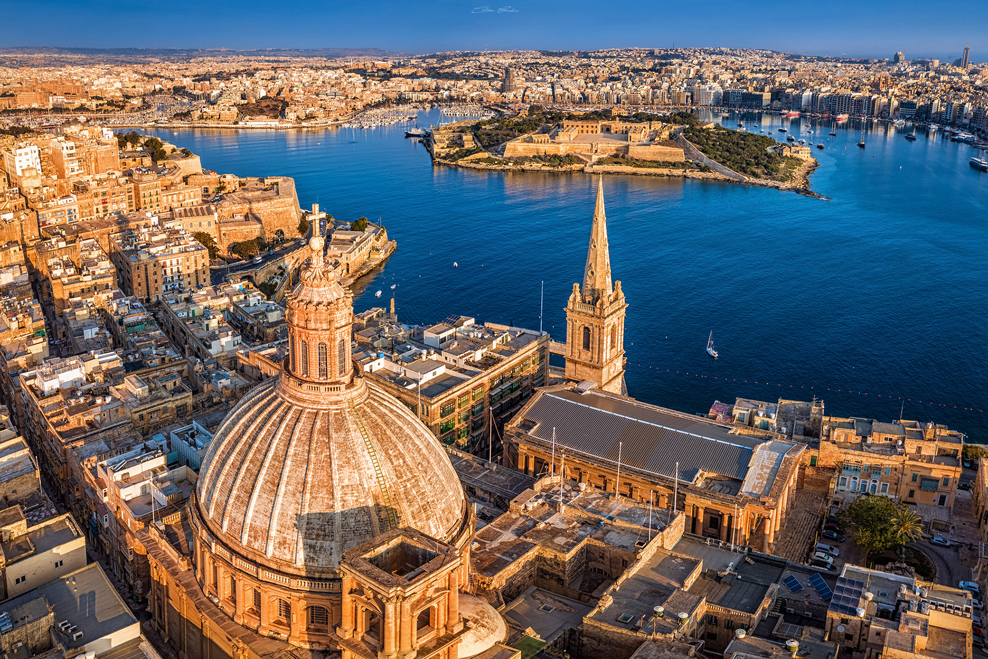 St. Paul's Cathedral at Valletta with Manoel Island