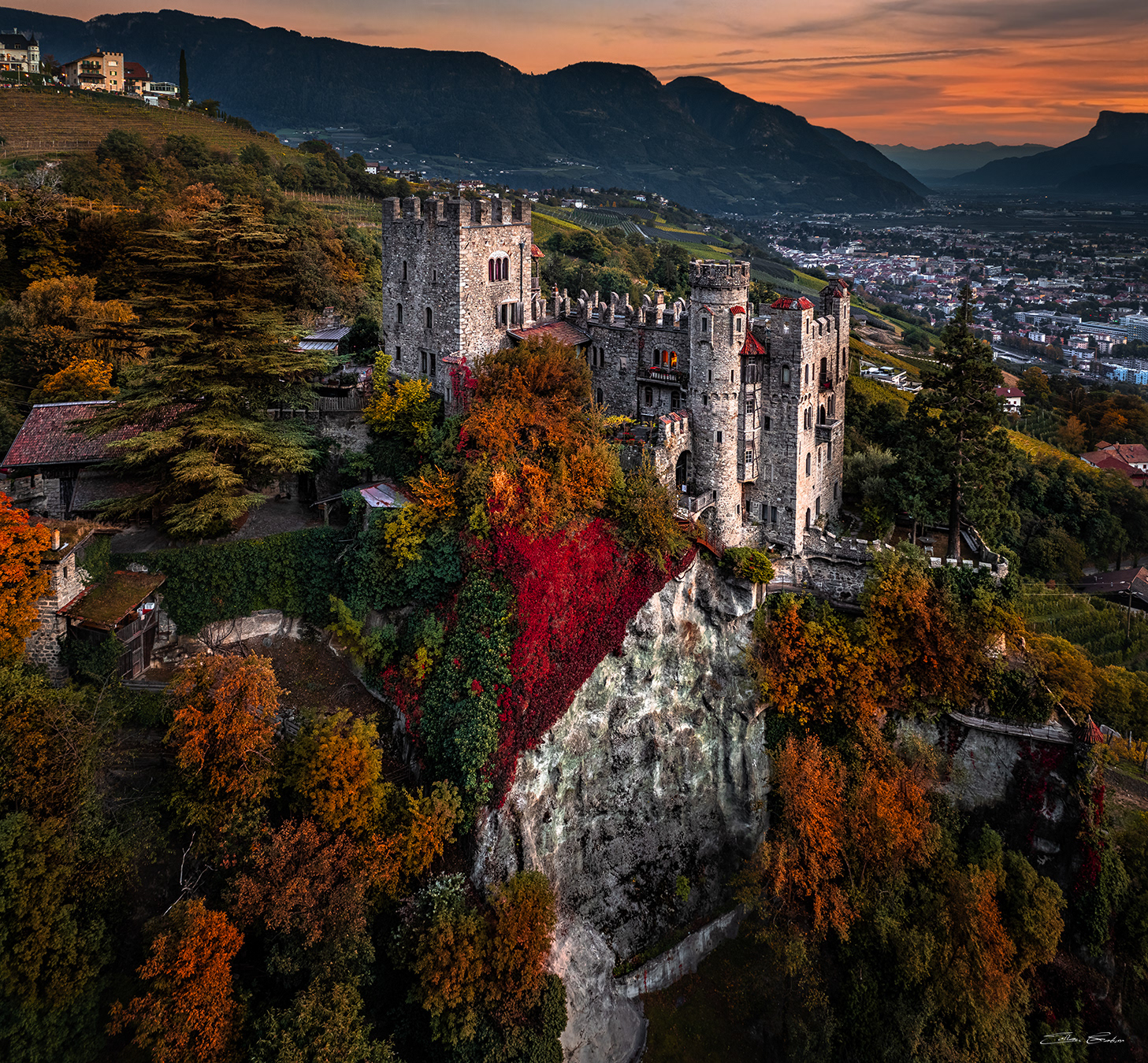 Aerial view of Brunnenburg castle