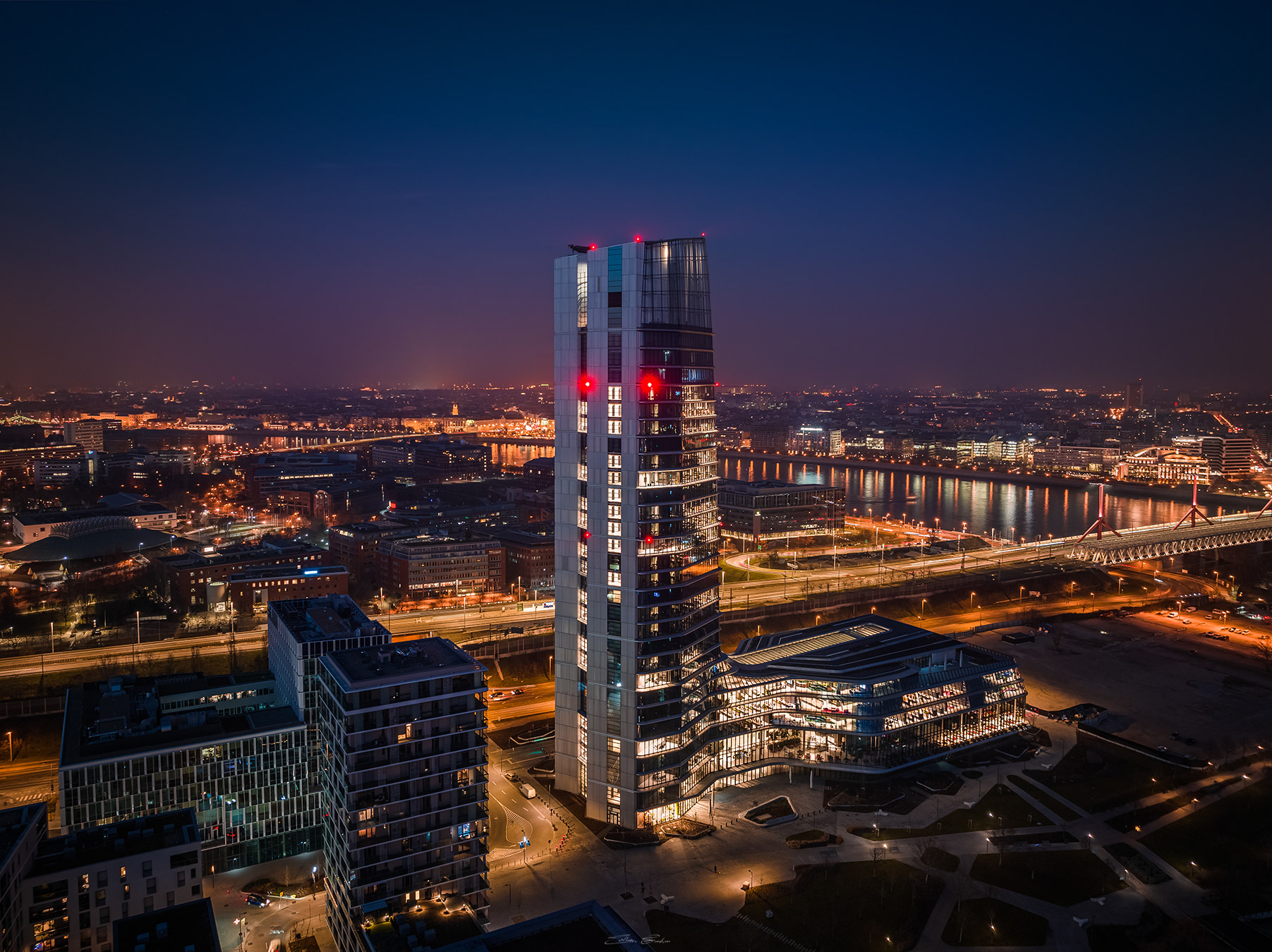 Budapest, Hungary - MOL Campus skyscraper from above