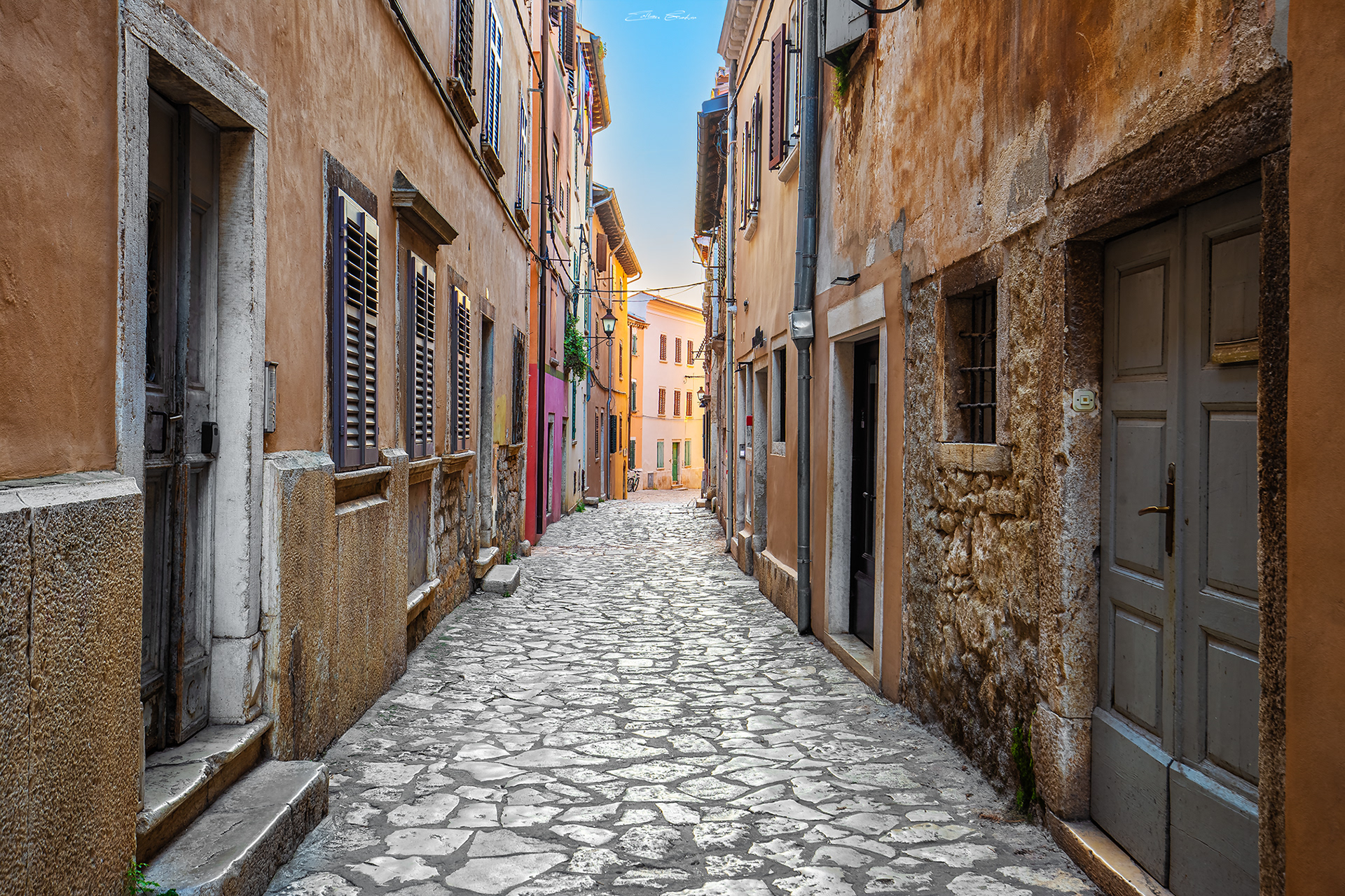 Narrow street of the Old Town of Rovinj, Croatia