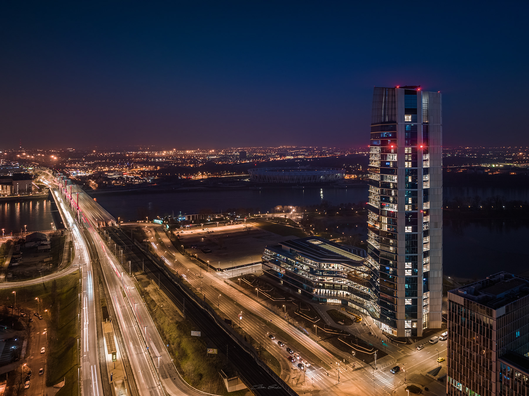 Budapest, Hungary - MOL Campus skyscraper from above