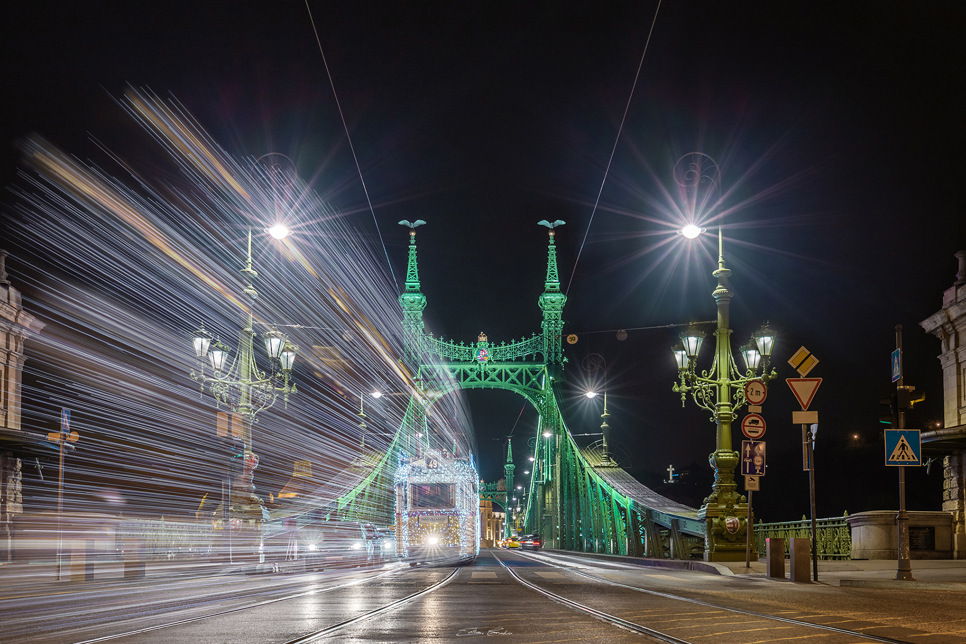 Christmas Light Tram on Liberty Bridge